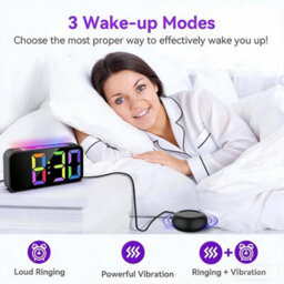 Digital Alarm Clock For Heavy Sleeper Bedroom Led Display Night Light W/ Shaker - thumbnail 3