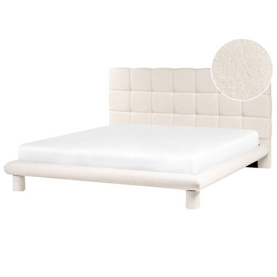 Beliani Bed Boucle Cressat 180 X 200 Cm (Eu Super King) Off-White - image 1