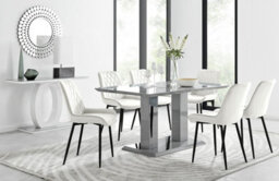 Furniturebox Imperia Grey High Gloss 6 Seater Dining Table With Structural 2 Plinth Column Legs 6 Cream Velvet Black Leg Pesaro Chairs