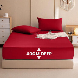 Oxford Homeware Plain Dyed Fitted Sheet 40Cm Extra Deep Pocket Soft Easy Care Bedding Sheet (W)137Cmx(L)191Cm (Double, Red) - thumbnail 7