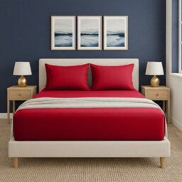 Oxford Homeware Plain Dyed Fitted Sheet 40Cm Extra Deep Pocket Soft Easy Care Bedding Sheet (W)137Cmx(L)191Cm (Double, Red) - thumbnail 8