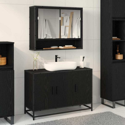 Walplus Bathroom Sink Cabinet Black Oak 90 X 33 X 60 Cm Engineered Wood - image 1
