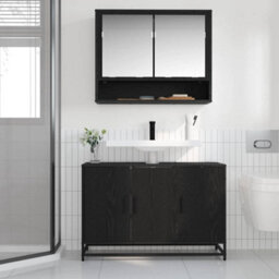 Walplus Bathroom Sink Cabinet Black Oak 90 X 33 X 60 Cm Engineered Wood - thumbnail 4