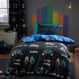 Catherine Lansfield Bedding Game Over Duvet Cover Set With Pillowcases Black - thumbnail 1