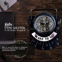 Analogue Alarm Clock Silent Non-Ticking Metal Table Clock Typewriter Shaped Desk Clock Unique Gift For Writers & Collectors - thumbnail 4