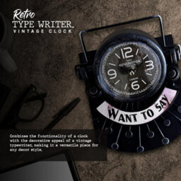 Analogue Alarm Clock Silent Non-Ticking Metal Table Clock Typewriter Shaped Desk Clock Unique Gift For Writers & Collectors - thumbnail 5