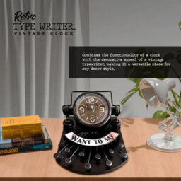 Analogue Alarm Clock Silent Non-Ticking Metal Table Clock Typewriter Shaped Desk Clock Unique Gift For Writers & Collectors - thumbnail 3
