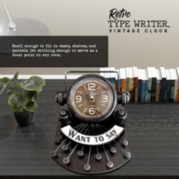 Analogue Alarm Clock Silent Non-Ticking Metal Table Clock Typewriter Shaped Desk Clock Unique Gift For Writers & Collectors - thumbnail 2