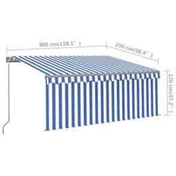 Berkfield Manual Retractable Awning With Blind&led 3X2.5M Blue&white - thumbnail 7