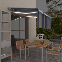 Berkfield Manual Retractable Awning With Blind&led 3X2.5M Blue&white