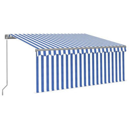 Berkfield Manual Retractable Awning With Blind&led 3X2.5M Blue&white - thumbnail 2