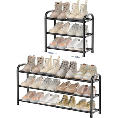 Black 3-Tier Expandable Shoe Rack, Adjustable Closet Organizer Shelf - image 1