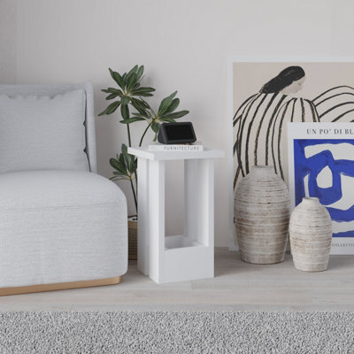 Decortie Tasos Modern Slim Side End Coffee Table 30Cm Particle Board Legs White Living Room H 50.5Cm - image 1