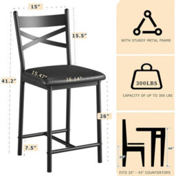 2 Pcs Bar Stool Counter Height Bar Stool Dining Chair With Pu Leather Cushion - thumbnail 2