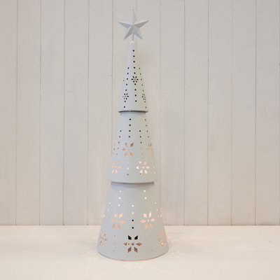 Satchville Off White Metal Cutout Detailed Led Christmas Tree - image 1