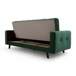 Sofa Bed With Storage Bonell Springs Pull Out Sleep Function Blue Fabric Upholstery Modern Design Lizbona - thumbnail 7