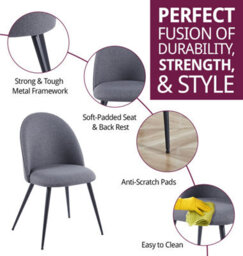 Hallowood Furniture Cullompton Dark Grey Curved Back Dining Chairs With Black Metal Legs X2 - thumbnail 2