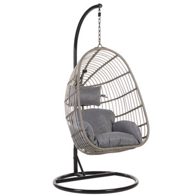 Beliani Hanging Chair With Stand Casoli Pe Rattan Grey - image 1