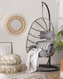 Beliani Hanging Chair With Stand Casoli Pe Rattan Grey - thumbnail 2