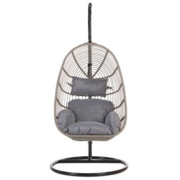 Beliani Hanging Chair With Stand Casoli Pe Rattan Grey - thumbnail 4