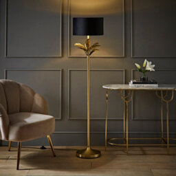 Valuelights Christina Black Velvet And Gold Inner Shade Gold Palm Leaf Floor Lamp With Bulb