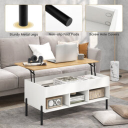 Costway Lift Top Coffee Table For Living Room Central Cocktail Table-White - thumbnail 9