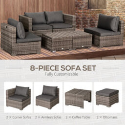 Wyld Haus Relu Mixed Grey 8-Piece Rattan 6-Seater Outdoor Garden Sofa Set With Footstools And Tables - thumbnail 4