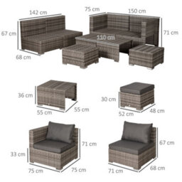Wyld Haus Relu Mixed Grey 8-Piece Rattan 6-Seater Outdoor Garden Sofa Set With Footstools And Tables - thumbnail 3