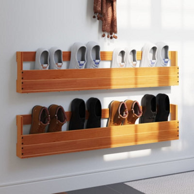 Berkfield Wall-Mounted Shoe Racks 2 Pcs Wax Brown 110X8.5X23.5 Cm Solid Wood Pine - image 1
