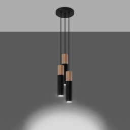 Sollux Lighting Pablo Steel & Wood White 3 Light Classic Pendant Ceiling Light - thumbnail 2