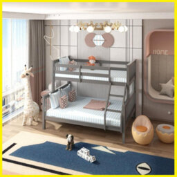 RAC3 Wooden Trio Bunk Bed   Space Saving, Sturdy, Sleeps 3   Available In White And Grey (Triple Grey)