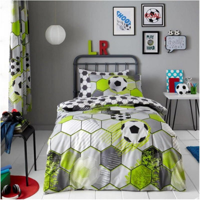 Gc Gaveno Cavailia Kids Printed Football Stamp Grey Single Duvet Cover Bedding Set With Matching Pillowcase - image 1