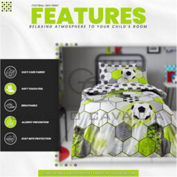 Gc Gaveno Cavailia Kids Printed Football Stamp Grey Single Duvet Cover Bedding Set With Matching Pillowcase - thumbnail 4