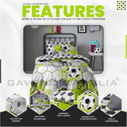 Gc Gaveno Cavailia Kids Printed Football Stamp Grey Single Duvet Cover Bedding Set With Matching Pillowcase - thumbnail 3