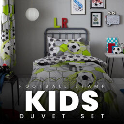 Gc Gaveno Cavailia Kids Printed Football Stamp Grey Single Duvet Cover Bedding Set With Matching Pillowcase - thumbnail 2