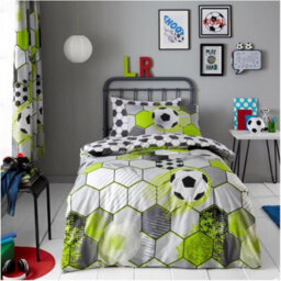 Gc Gaveno Cavailia Kids Printed Football Stamp Grey Single Duvet Cover Bedding Set With Matching Pillowcase - thumbnail 1
