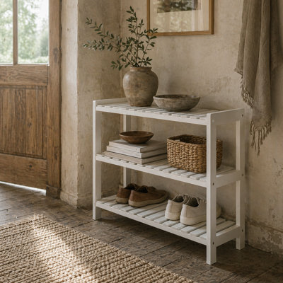 Wyld Haus Vafino 3-Tier White Wooden Slatted Shoe Rack, Compact 70W X 26D X 57.5H Cm - image 1