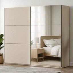Arte Sand Beige Sliding Mirrored Wardrobe 225Cm - Spacious Elegance For Everyday Living - thumbnail 1