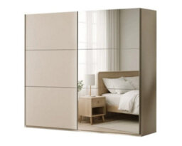 Arte Sand Beige Sliding Mirrored Wardrobe 225Cm - Spacious Elegance For Everyday Living - thumbnail 2
