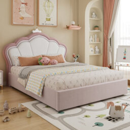 Btm 4Ft6 Double Velvet Ottoman Bed, Hydraulic Storage Bed Frame, Upholstered Bed, Pink, 135X190Cm - thumbnail 2