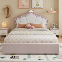 Btm 4Ft6 Double Velvet Ottoman Bed, Hydraulic Storage Bed Frame, Upholstered Bed, Pink, 135X190Cm - thumbnail 3
