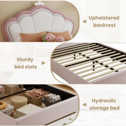 Btm 4Ft6 Double Velvet Ottoman Bed, Hydraulic Storage Bed Frame, Upholstered Bed, Pink, 135X190Cm - thumbnail 6