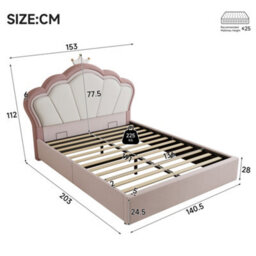 Btm 4Ft6 Double Velvet Ottoman Bed, Hydraulic Storage Bed Frame, Upholstered Bed, Pink, 135X190Cm - thumbnail 4