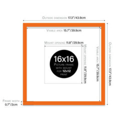 "16X16"" Orange Picture Frame - 16X16"" Square Frame With 12X12"" Mount For 16X16""/12X12"" Pictures Moderrn Style Thin Edge, 1 Pack" - thumbnail 2