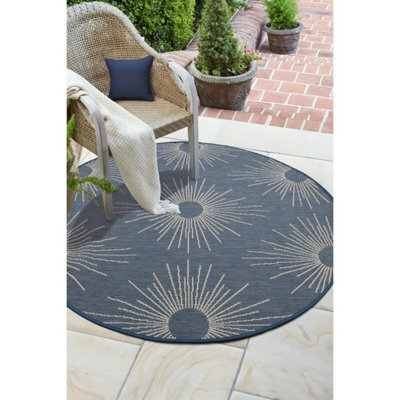 Melrose Eden Stars Navy Patterned Indoor Outdoor Area Round Rug 3mm Pile Height - 133/133Cm - image 1