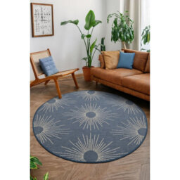 Melrose Eden Stars Navy Patterned Indoor Outdoor Area Round Rug 3mm Pile Height - 133/133Cm - thumbnail 4