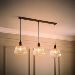 Valuelights Delora Ribbed Bell Glass 3 Drop Brushed Brass Diner Ceiling Pendant Light - thumbnail 2