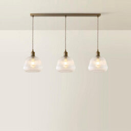Valuelights Delora Ribbed Bell Glass 3 Drop Brushed Brass Diner Ceiling Pendant Light - thumbnail 3