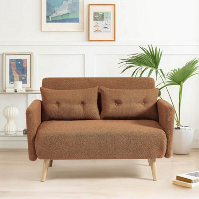 Bedroombundles Ltd Foxy Modern 2-Seater Loveseat Sofa, Convertible Fold-Out Sofabed, Borg Fabric, Wooden Legs (Brown) - image 1