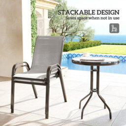 Outsunny Garden Bistro Set, Small Garden Set W/ Stackable Chairs, Light Grey - thumbnail 5